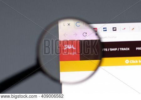 New York, Usa - 15 February 2021: Saia Website In Browser With Company Logo, Illustrative Editorial
