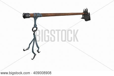 Bardiche Long Poleaxe Weapon Top View. On White. 3d Render