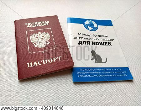 Moscow, Russia, November 29, 2020. Inscription - Russian Federation, Passport. Inscription - Interna