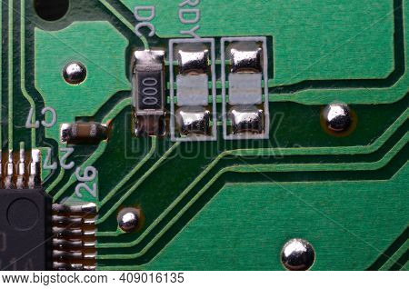 Closeup Of Electronic Circuit Board With Processor