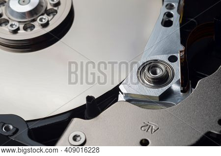 Hard Drive Inside Close-up Of Board And Components
