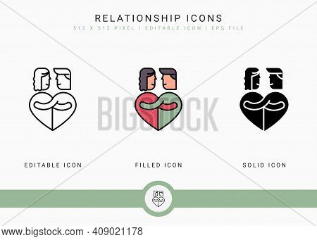 Relationship Icons Set Vector Illustration With Solid Icon Line Style. Wedding Love Romance Concept.