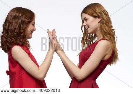 Joyful Family Fun Mom Daughter Emotions Light Background