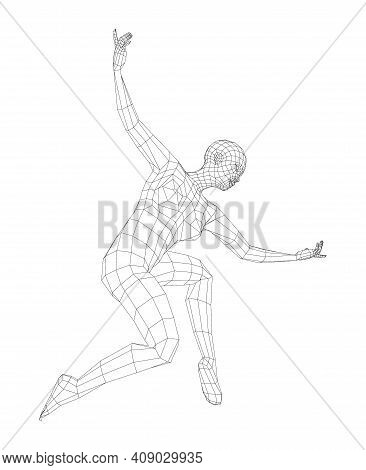 Wireframe Ballerina Or Dancer In Dance Pose. Vector 3d Rendering