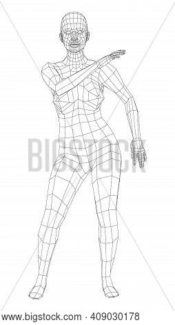 Wireframe Ballerina Or Dancer In Dance Pose. Vector 3d Rendering