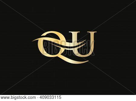 Premium Letter Qu Logo Design With Water Wave Concept. Qu Letter Logo Design With Modern Trendy