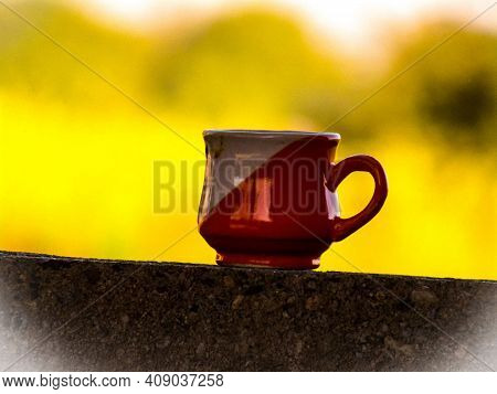Coffee Business Concept - Cropped Close Up Of Female Serving Coffee With Latte Art While Standing In