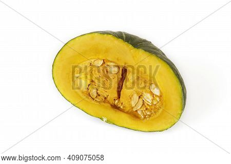 Freshly Sliced Pumpkin Isolated On White