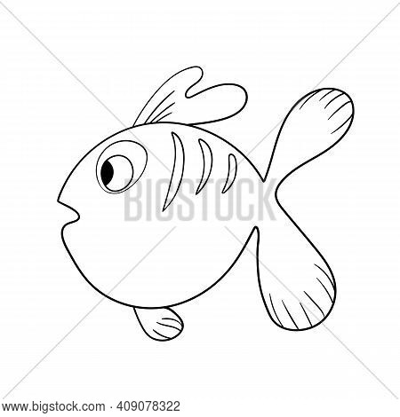 Cartoon Cute Fish. Hand Drawing Outline Colouring Pictures. Isolated Items. Suitable For Childrens C