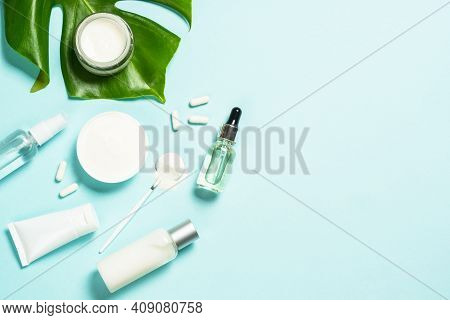 Collagen Product. Collagen Powder, Pills, Cream With Collagen And Tonic. Healthcare, Skincare Produc