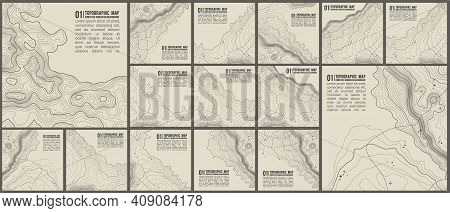 Topographic Pattern Texture Vector Set. Grey Contours Vector Topography. Geographic Mountain Topogra