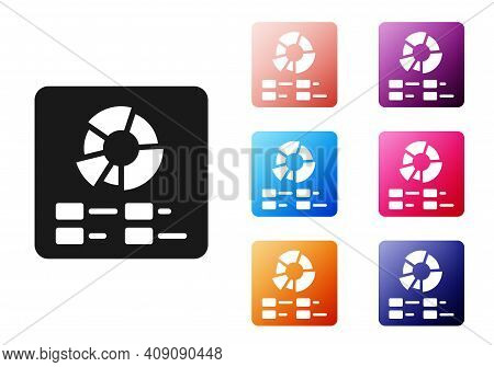 Black Pie Chart Infographic Icon Isolated On White Background. Diagram Chart Sign. Set Icons Colorfu