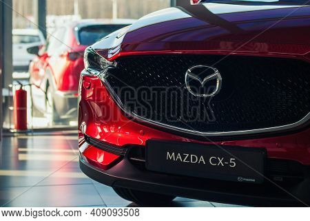 Mazda Cx 5 Crossover In Auto Dealer Showroom, Front View, Moscow, 18 Feb 2021