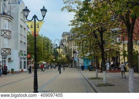 Zelenogradsk, Kaliningrad Region, Russia - September 2020: Kurortny Prospect, Tourist Street. Walkin