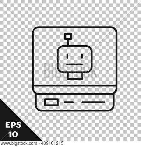 Black Line Robot Icon Isolated On Transparent Background. Artificial Intelligence, Machine Learning,