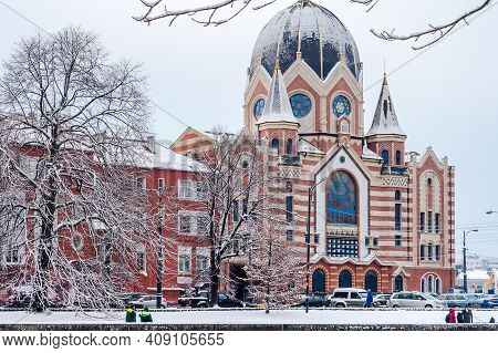 Kaliningrad, Russia, January 29, 2021. The New Liberal Synagogue. House Of Prayer For The Jewish Com