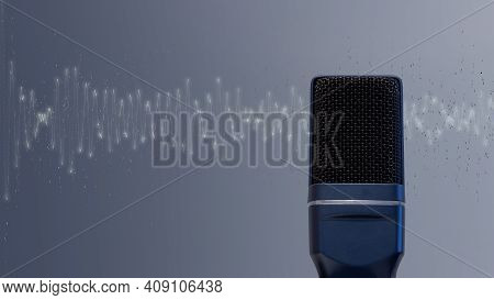 Isolated Recording Microphone With Sound Wave In The Back Ground