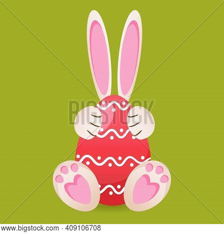 Cute Bunny Holdind Egg. Easter Holiday Vector Illustration.