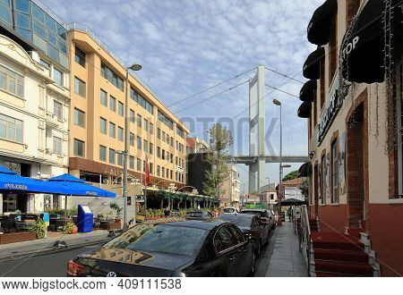 Istanbul, Turkey - October 06, 2020. View Of Bosphorus Bridge, Seen From Muallim Naci Street. Ortako