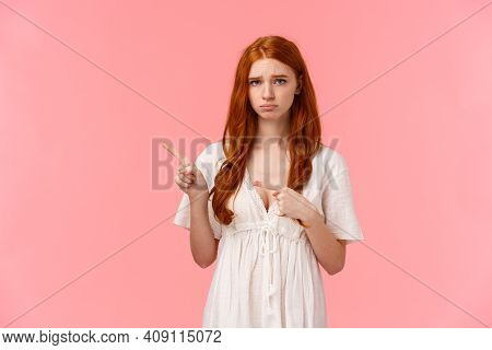 Waist-up Portrait Gloomy And Insecure, Upset Cute Redhead Girl, Pouting Looking Distressed Or Offend