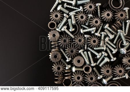Background With Mechanical Components, Gears, Springs, Screws, Industrial Objects