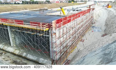 Highway Construction Site View. Civil Engineering. Road On Costruction