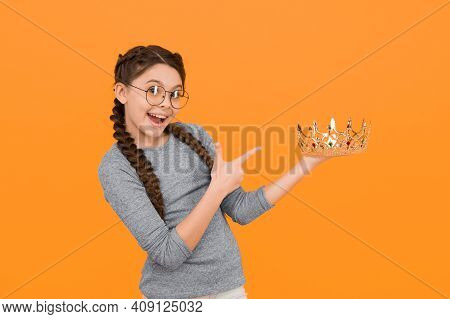 Cute Adorable Girl In Glasses. Excellent Pupil. Success And Happiness. Smartest Princess. Long Await