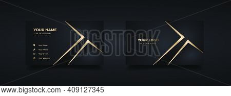 Luxury Dark Business Card Logo Mockup With Modern Gold Embossed And Debossed Effect. Vector Elegant