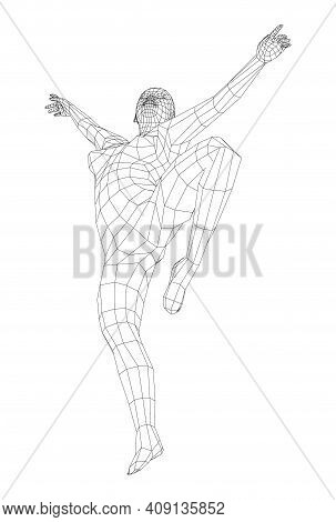 Wireframe Ballerina Or Dancer In Dance Pose. Vector 3d Rendering
