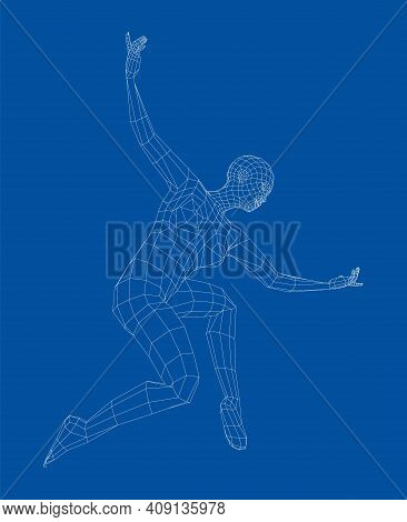 Wireframe Ballerina Or Dancer In Dance Pose. Vector 3d Rendering