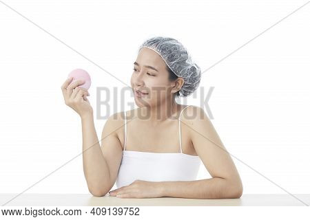 Beauty Spa Woman With Perfect Skin Portrait. Beautiful Brunette Attractive Mixed Race Asian Female M