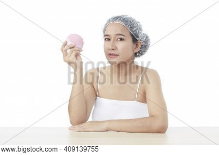 Beauty Spa Woman With Perfect Skin Portrait. Beautiful Brunette Attractive Mixed Race Asian Female M