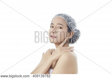 Beauty Spa Woman With Perfect Skin Portrait. Beautiful Brunette Attractive Mixed Race Asian Female M