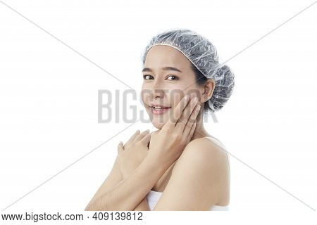 Beauty Spa Woman With Perfect Skin Portrait. Beautiful Brunette Attractive Mixed Race Asian Female M