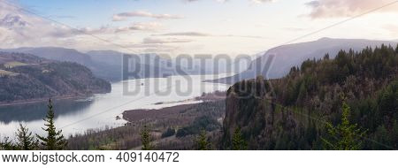 Beautiful Panoramic Landscape View From Portland Womens Forum State Scenic Viewpoint. Taken On Histo
