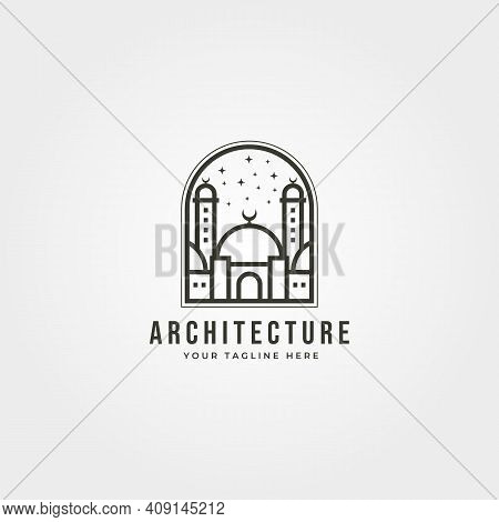 Islamic Logo Line Art Vector Design, Mosque Icon Logo Symbol Vector Emblem Illustration Design