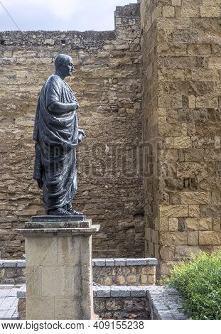 Cordoba, Spain - October 10, 2019: Statue Of Lucio Anneo Seneca Near The Puerta De Almodovar, Cordob