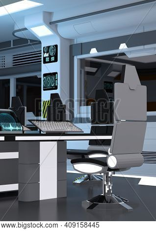 3D Rendering Futuristic Contol Center