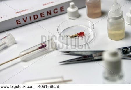 Hematological Analysis With Forensic Test Kit In A Murder In A Crime Lab, Conceptual Image