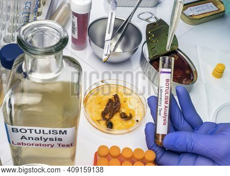 Experienced Laboratory Scientist Analyzing A Sample From A Canned Food Can, Botulism Infection In Si