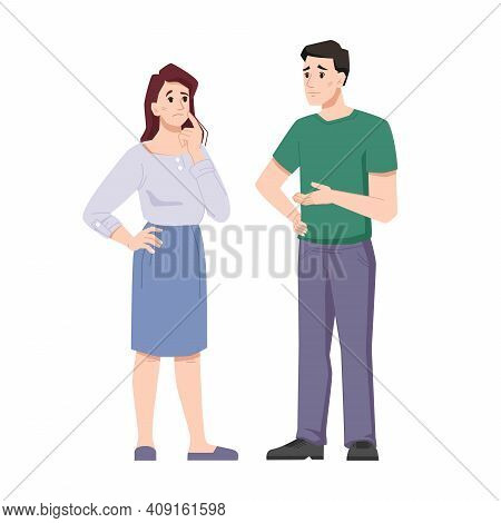 Man And Woman Offended, Upset, At Loss, Emotional Suffer And Sorrow, Offended Married Wife And Husba