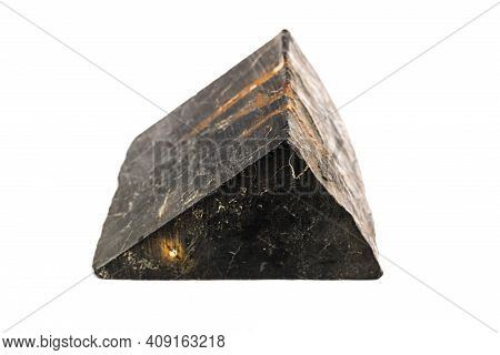 Shungite Stone With Pyrite Streaks Isolated On White Background