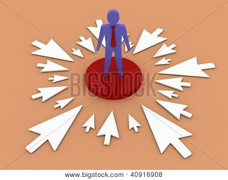 Oklar bir işadamı Merkezi üzerine gelin. Konsept illüstrasyon.