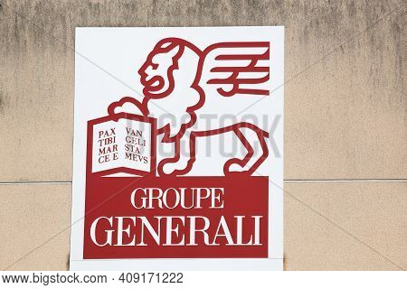 Macon, France - July 5, 2020: Generali Logo On A Wall. Generali Is The Largest Insurance Company In 
