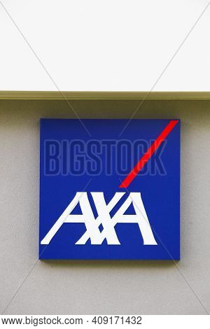 Bourg, France - September 26, 2020: Axa Insurance Agency. Axa Is A French Multinational Insurance Fi