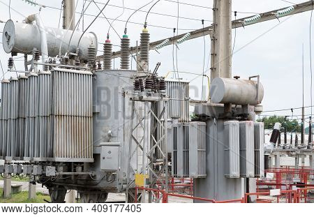 High Voltage Substation. Power Transformer. Peterson Coil.