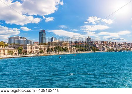 The Dolmabahce Palace And Molla Celebi Mosque, Bosphorus, Istanbul