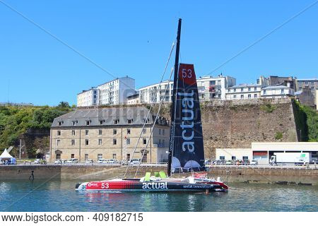Brest, France - July 18 : French Race Sailboat Actual Moored In Brest Harbor During Maritime Festiva