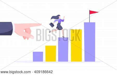 Business Mentor Helps To Improve Career And Holding Stairs Steps Vector Illustration. Mentorship, Up