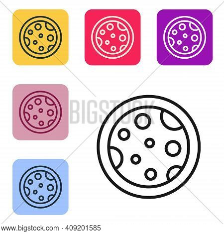 Black Line Petri Dish With Bacteria Icon Isolated On White Background. Set Icons In Color Square But
